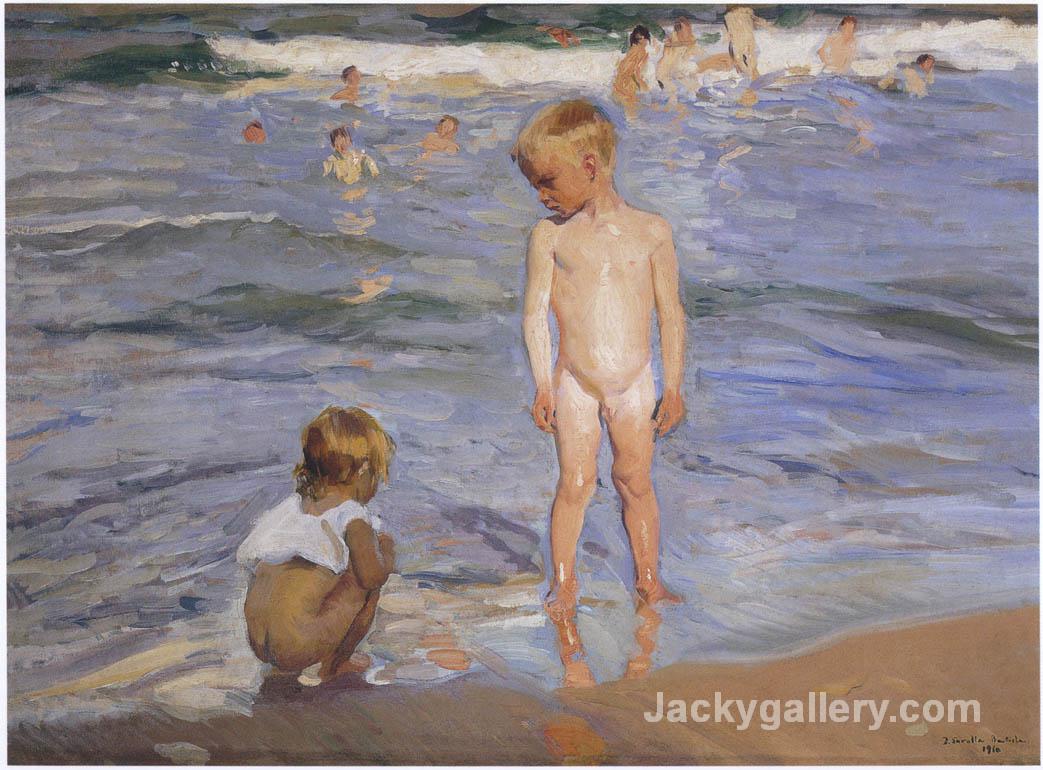 Children bathing in the afternoon sun by Joaquin Sorolla y Bastida paintings reproduction
